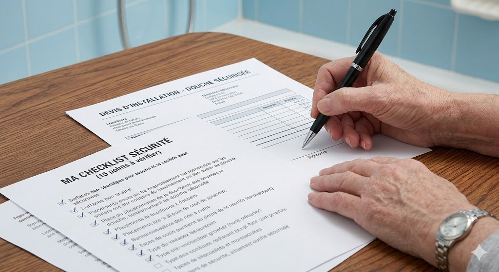 Checklist de vérification d'un devis de douche sécurisée senior avant signature
