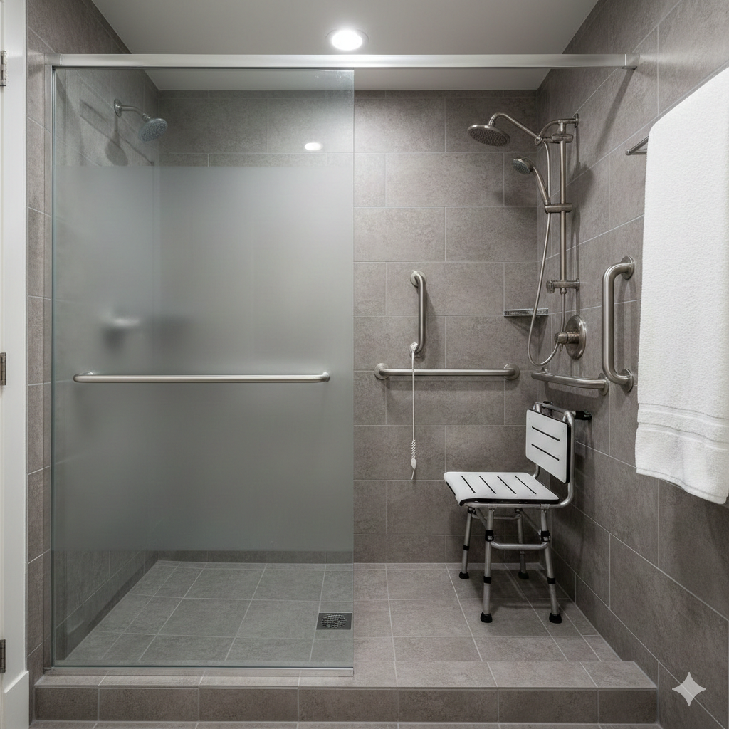 Tabouret de douche réglable en hauteur avec accoudoirs pour personne opérée de la hanche